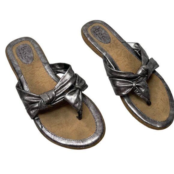 B.O.C Born Concept Womens Metallic Silver Bow Thong Toe Sandal Flip Flops 10 - Picture 1 of 12